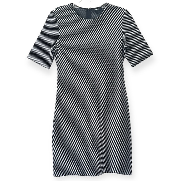 Theory Black White Claymont Rijik Check Stripe Stretch Sheath Dress - Picture 3 of 16